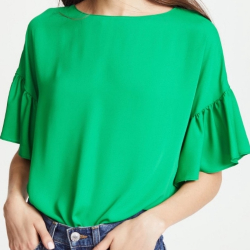 AMANDA UPRICHARD Kelly Green Flutter Sleeve Blouse Top Shirt Small